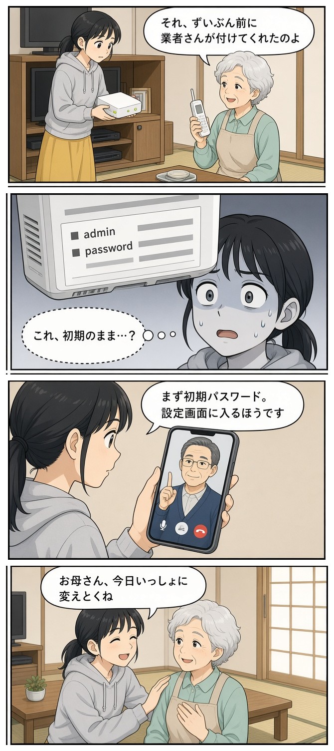 漫画『ひより、うちをつなぐ』「実家のルーターに、admin」